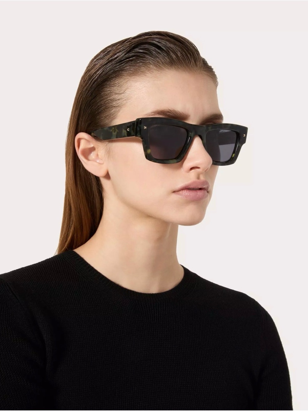 Valentino XXII- Rectangular Acetate Tortoiseshell Square Sunglasses - Green